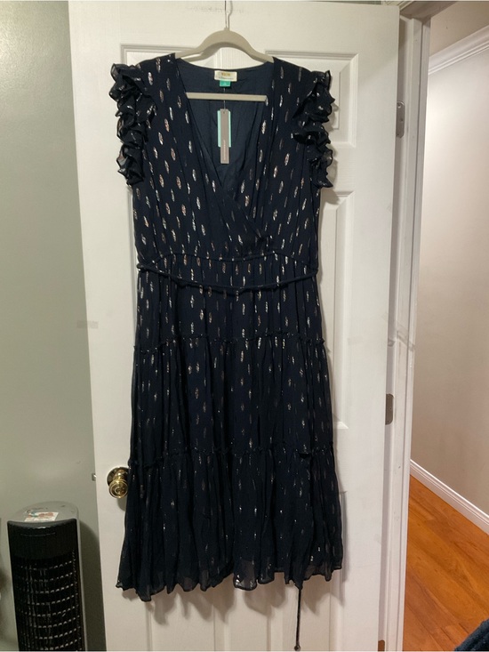 Anthropologie Dresses & Skirts - Anthropologie Navy Midi Dress with Metallic Dot Detail